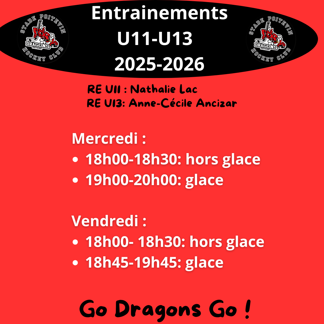 Stade Poitevin Hockey Club - 3 HORAIRES ENTRAINEMENTS U11 U13 2025 26