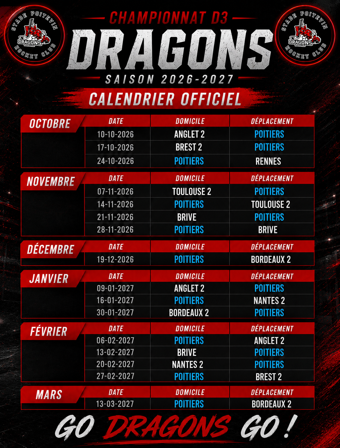La saison - CALENDRIER D3
